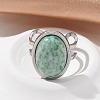 Oval Natural Green Spot Jasper Finger Rings RJEW-M062-02P-13-4