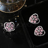 Rhodium Plated 925 Sterling Silver Rotating Heart Stud Earrings EJEW-L270-01P-4