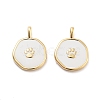 Flat Round with Paw Print Pattern Rack Plating Brass Enamel Pendants KK-G512-12G-1