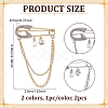 2Pcs 2 Colors Alloy Rhinestone Hanging Chain Brooches JEWB-PH0001-77-2