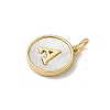 Brass Pave Natural Shell Flat Round with Letter Charms KK-Z115-13G-A-2