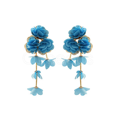Alloy Cloth Flower Tassel Stud Earrings FS-WG1853D-05-1