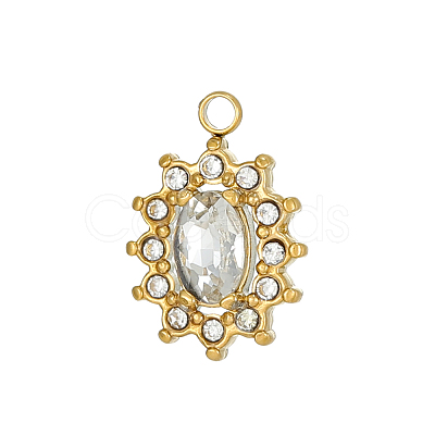 304 Stainless Steel Cubic Zirconia Charms STAS-OY003-99G-01-1