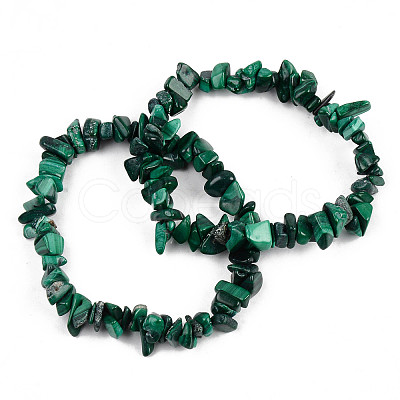 Unisex Chip Natural Malachite Beaded Stretch Bracelets BJEW-S143-34-1