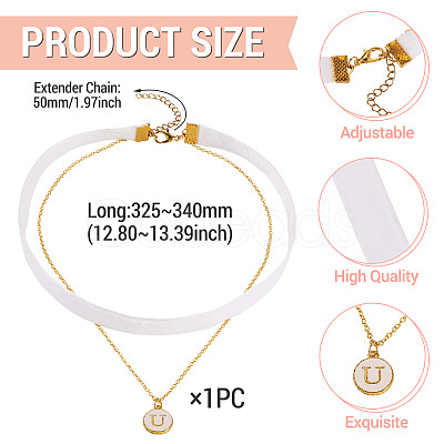 Alloy Enamel Letter Pendant Single Face White Velvet Ribbon & Brass Chain Double Layered Choker Necklaces NJEW-TAC0036-1