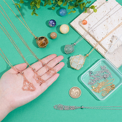 9Pcs 3 Colors Brass Macrame Pouch Necklaces NJEW-GA00005-1