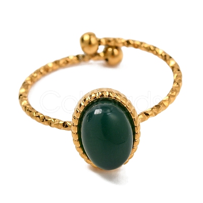 Oval Natural Dyed & Heated Green Onyx Agate Finger Rings RJEW-Q822-38G-01-1