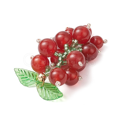 Natural Carnelian & Glass Seed Beaded Grape Pendants PALLOY-MZ00872-01-1