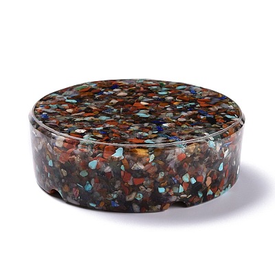 Resin with Natural Mixed Stone Chip Stones Ashtray DJEW-F015-05A-1