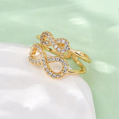 Brass Micro Pave Cubic Zirconia Adjustable Cuff Rings RJEW-C141-01G-1