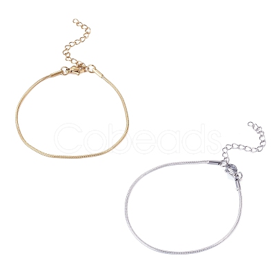 2Pcs 2 Colors 304 Stainless Steel Snake Chain Bracelets for Women BJEW-TADJ0001-02-1