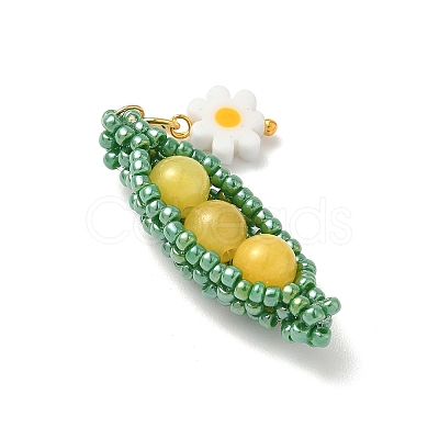 Glass Seed Beaded Pea with Flower Pendants PALLOY-MZ00923-1