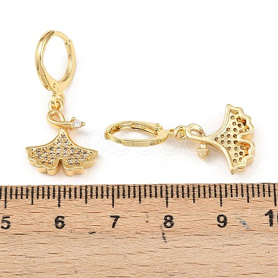 Leaf Brass Micro Pave Clear Cubic Zirconia Hoop Earrings EJEW-B154-01G-1