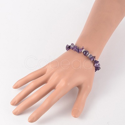 Chips Natural Amethyst Beaded Stretch Bracelets BJEW-JB02131-04-1