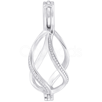 1Pc Rhodium Plated 925 Sterling Silver Cage Pendants STER-BBC0007-18B-1