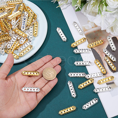 100Pcs 2 Colors Brass Crystal Rhinestone Spacer Bars ALRI-SC0001-61B-1