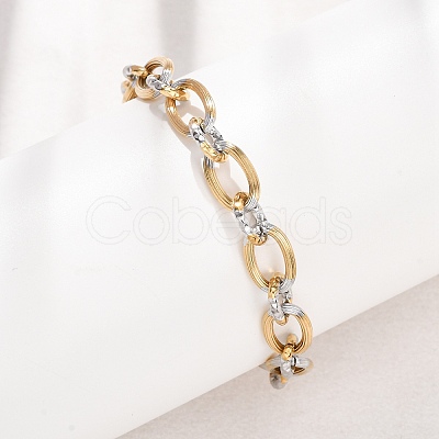 8MM Duo Tone 304 Stainless Oval Link Chain Bracelets SA-CBA725A-27GP-1