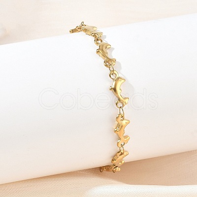 Women's 304 Stainless Steel Dolphin Link Chains Bracelets BJEW-G790-02G-1