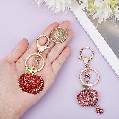 2Pcs 2 Colors Full Rhinestone Apple Keychains KEYC-CA0001-32-1