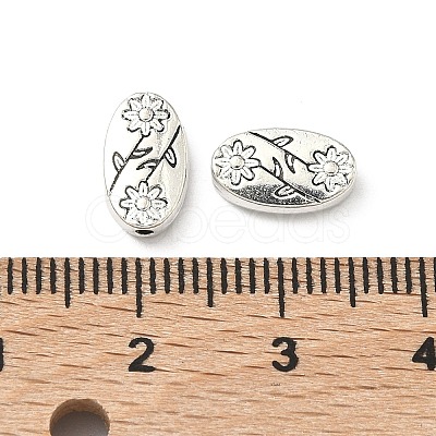 Oval with Flower Tibetan Style Alloy Beads TIBEB-1199-AS-LF-1