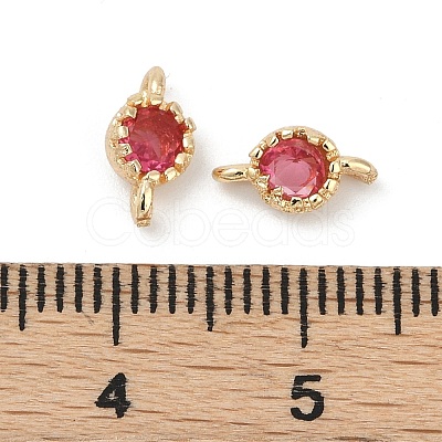 Brass Cubic Zirconia Flat Round Connector Charms KK-H204-02KCG-05-1
