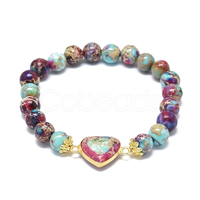 Natural Regalite/Imperial Jasper/Sea Sediment Jasper Heart Link Bracelets G-G974-07-1