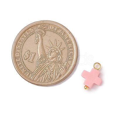 Synthetic Coral Dyed Pink Cross Charms PALLOY-JF04223-01-1