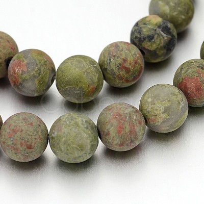 Frosted Round Natural Unakite Bead Strands G-J276-59-8mm-1