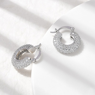 Brass Micro Pave Clear Cubic Zirconia Flat Round Hoop Earrings EJEW-K318-04B-P-1
