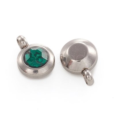 Trendy Original Color 304 Stainless Steel Faceted Grade A Rhinestone Flat Round Charms Pendants RB-N030-01L-1