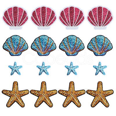 16Pcs 4 Styles Polyester & Sequin Self Adhesive Patches PATC-ME0001-28-1