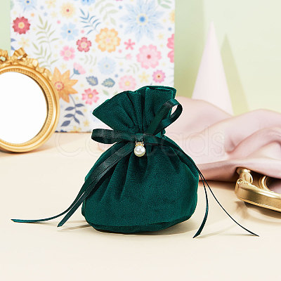 Velvet Jewelry Bags with Drawstring & Plastic Imitation Pearl TP-CJC0001-03B-1