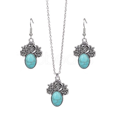 Bohemian Style Alloy & Synthetic Turquoise Pendant Necklaces & Dangle Earrings Sets WG2E1B4-03-1