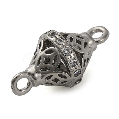 Brass Micro Pave Clear Cubic Zirconia Hollow Bicone Connector Charms KK-A230-05E-P-1