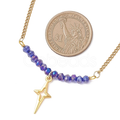 Electroplate Glass Faceted Rondelle Beaded Alloy Pendant 304 Stainless Steel Curb Chain Necklaces for Women NJEW-JN05764-01-1