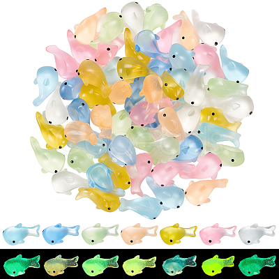 70Pcs 7 Colors Luminous Transparent Resin Shark Ornaments DJEW-SC0001-23-1
