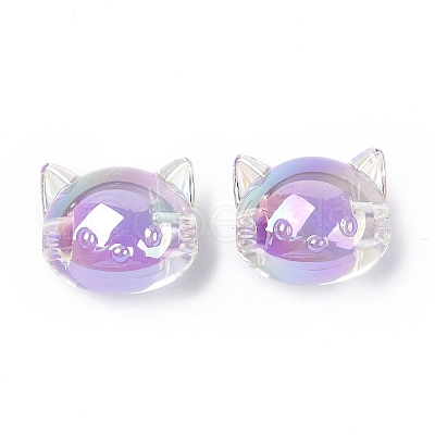 UV Plating Rainbow Iridescent Acrylic Beads X-OACR-H015-05-1