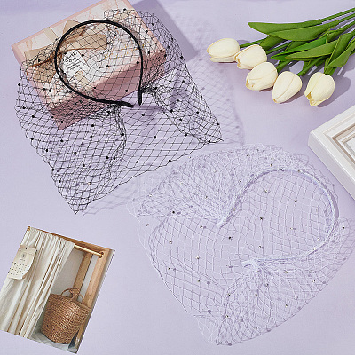 2Pcs 2 Colors Bridal Rhinestone Mesh Veil Cloth Hair Bands DIY-GA0007-03-1