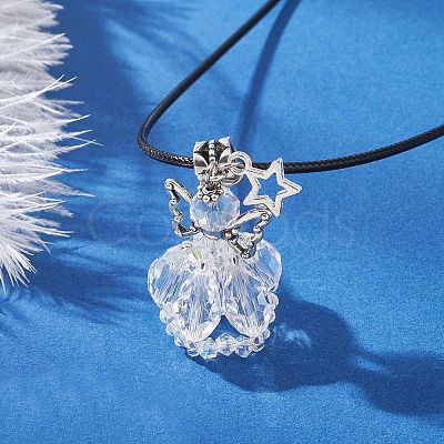 8Pcs 8 Colors Glass Seed Beaded Star Angel Pendant Black Waxed Cotton Cord Necklaces NJEW-MZ00144-1