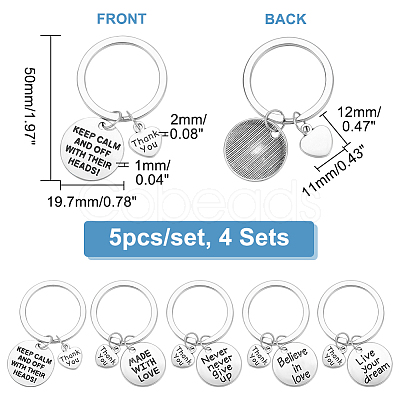 4 Sets Thanksgiving Theme Alloy Flat Round Keychain KEYC-PH0001-78-1