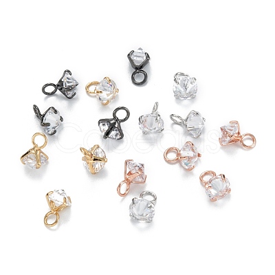 Brass Clear Cubic Zirconia Charms ZIRC-G170-12-1