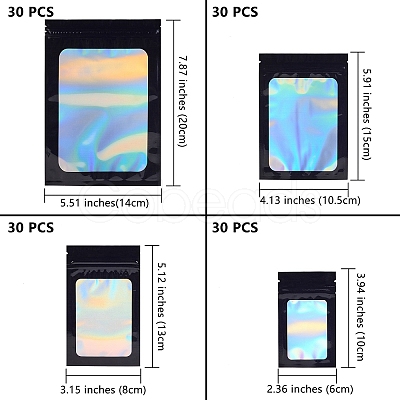120Pcs 4 Style Rectangle Zip Top Plastic Glitter Holographic Bags OPP-SZ0001-02-1