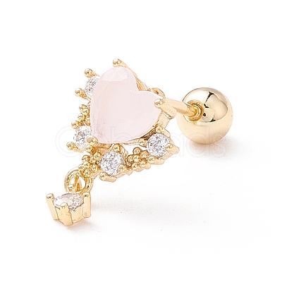 Heart Cat Eye Stud Earrings for Women LS-EJEW-A065-07G-1