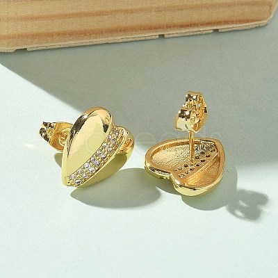 Brass Micro Pave Clear Cubic Zirconia Stud Earrings for Women EJEW-U034-02G-03-1