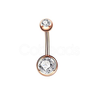 304 Stainless Steel Clear Cubic Zirconia 15 Gauge Round Belly Button Rings WGFD174-03-1