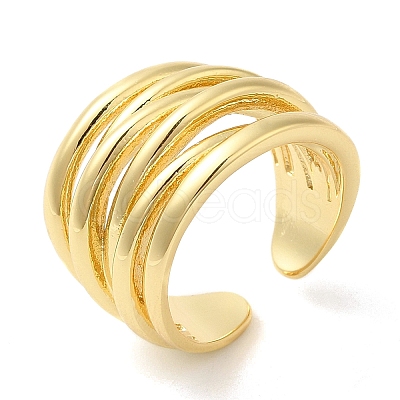 Rack Plating Brass Multi Line Open Cuff Ring for Women LS-RJEW-A016-04G-1