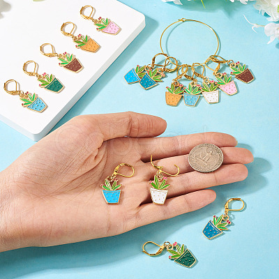 16Pcs 8 Colors Potted Plants Alloy Enamel Locking Stitch Marker HJEW-TAC0093-1