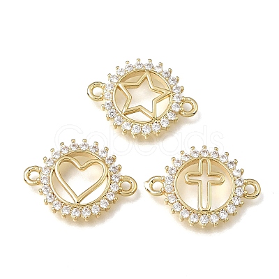 Brass Pave Clear Cubic Zirconia Ring Connector Charms KK-E802-10G-1