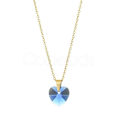 Heart Glass Pendant Necklaces NJEW-K117-01G-1
