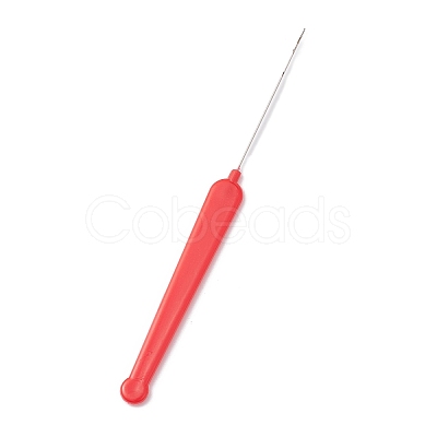(Defective Closeout Sale: Rusting)Platinum Tone Plastic Handle Iron Crochet Hooks Needles TOOL-XCP0001-82-1